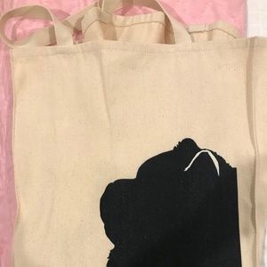 Tan tote bag with silhouette of black Chow-Chow dog